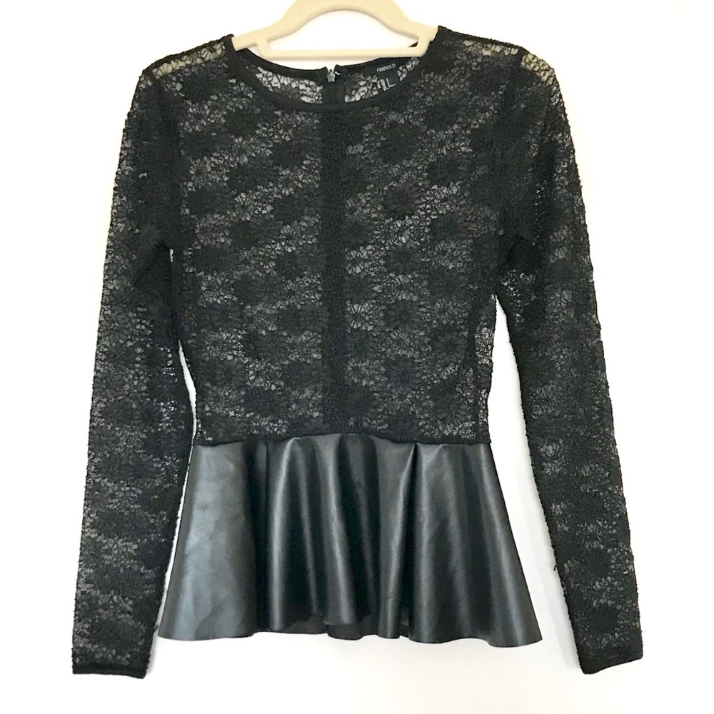 Lace + Leather Peplum Top